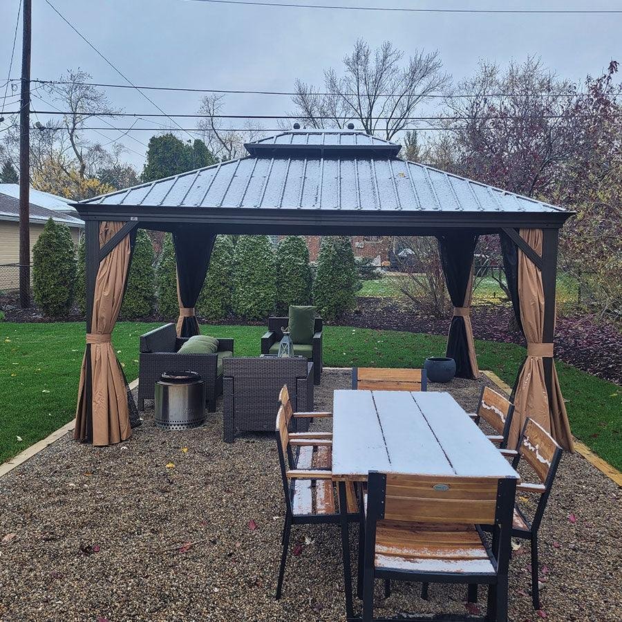 Outdoor Hardtop Gazebo for Garden Bronze Double Roof Aluminum Frame Pavilion - Image 54
