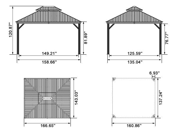 Gazebo for Backyard Grey Hardtop Galvanized Steel Roof Awning String Lights-milky - Image 116