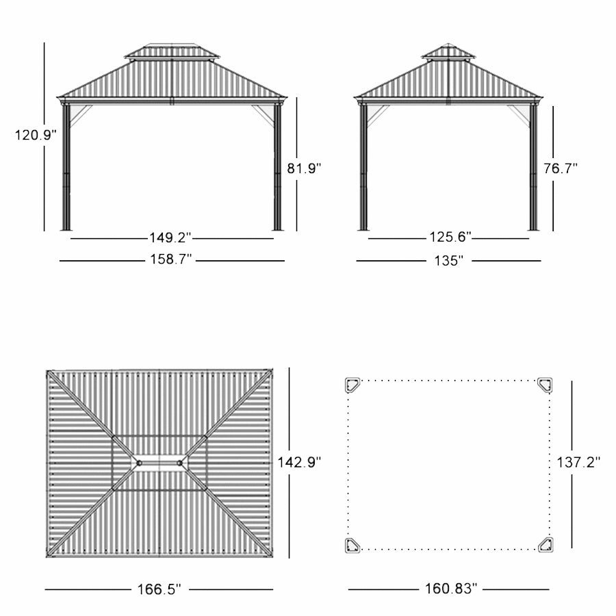 Gazebo for Backyard Grey Hardtop Galvanized Steel Roof Awning String Lights-milky - Image 29