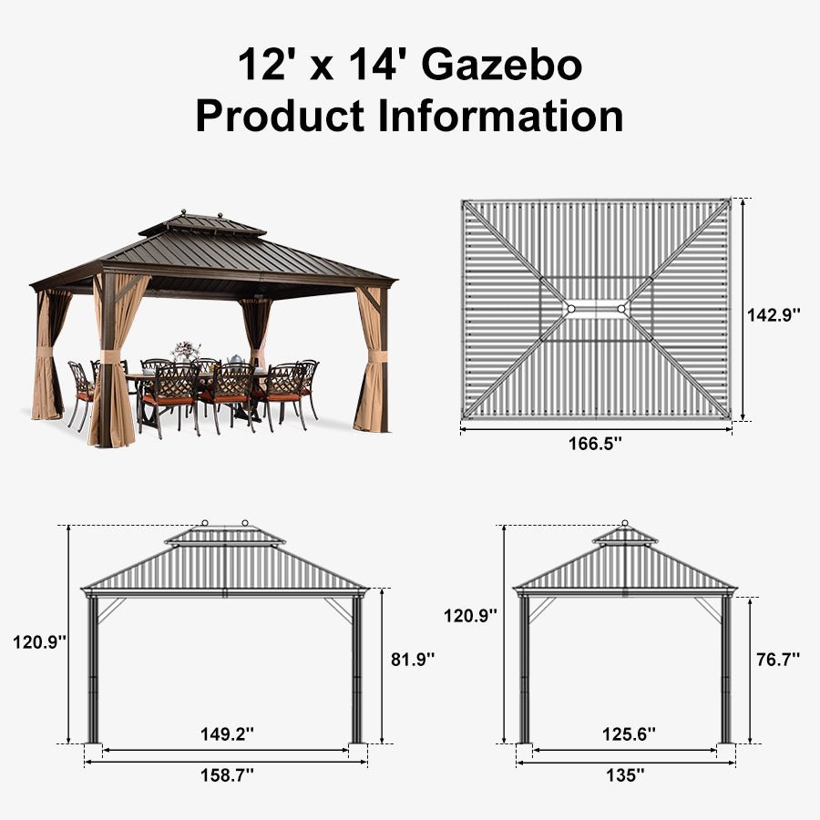 Outdoor Hardtop Gazebo for Garden Bronze Double Roof Aluminum Frame Pavilion with String Lights-clear - Image 144