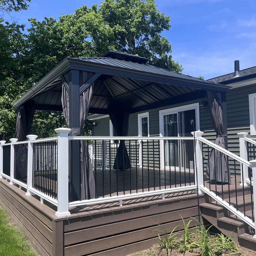 Gazebo for Backyard Grey Hardtop Galvanized Steel Roof Awning with String Lights-clear - Image 118