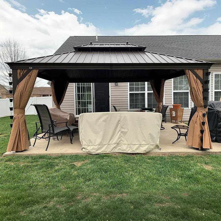 Outdoor Hardtop Gazebo for Garden Bronze Double Roof Aluminum Frame Pavilion with String Lights-clear - Image 107