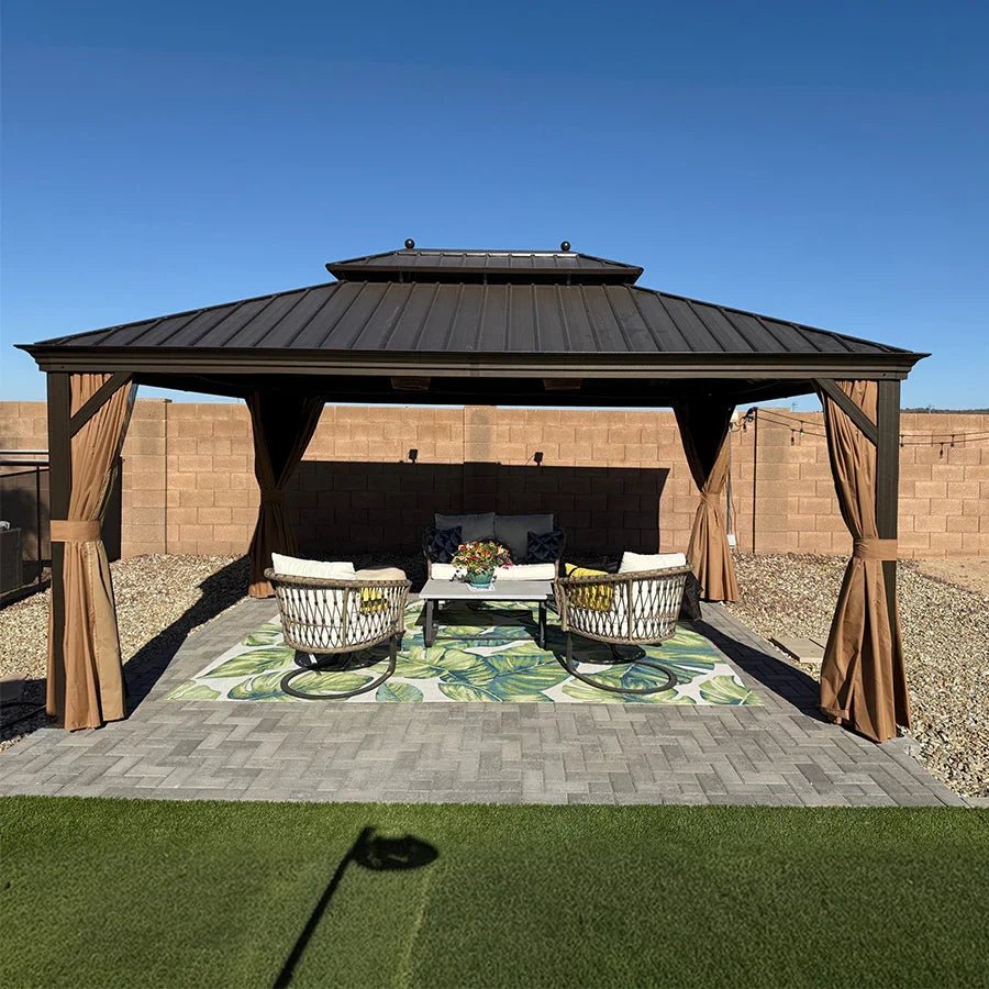Outdoor Hardtop Gazebo for Garden Bronze Double Roof Aluminum Frame Pavilion - Image 92