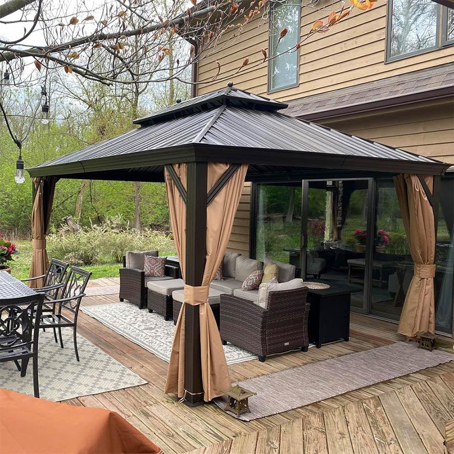 Outdoor Hardtop Gazebo for Garden Bronze Double Roof Aluminum Frame Pavilion - Image 107
