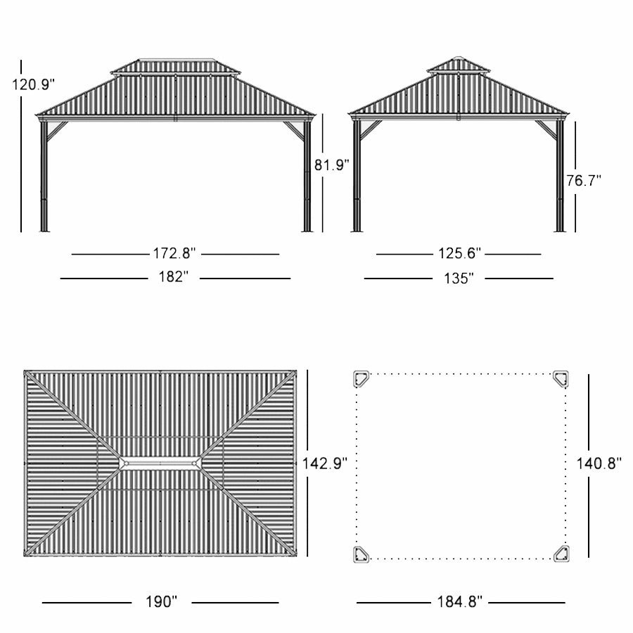 Gazebo for Backyard Grey Hardtop Galvanized Steel Roof Awning String Lights-milky - Image 30
