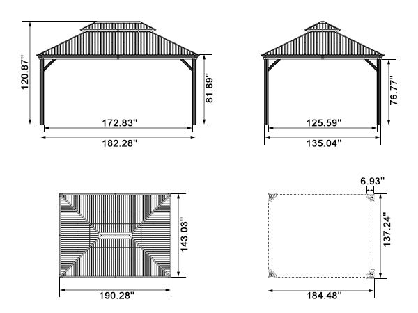 Patio Gazebo for Backyard Grey Hardtop Galvanized Steel Roof Awning with Upgrade Curtain - Image 182