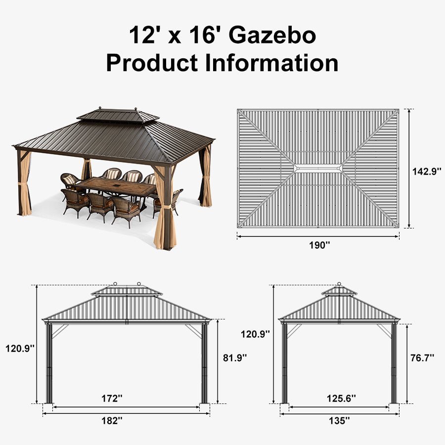 Outdoor Hardtop Gazebo for Garden Bronze Double Roof Aluminum Frame Pavilion with String Lights-clear - Image 148