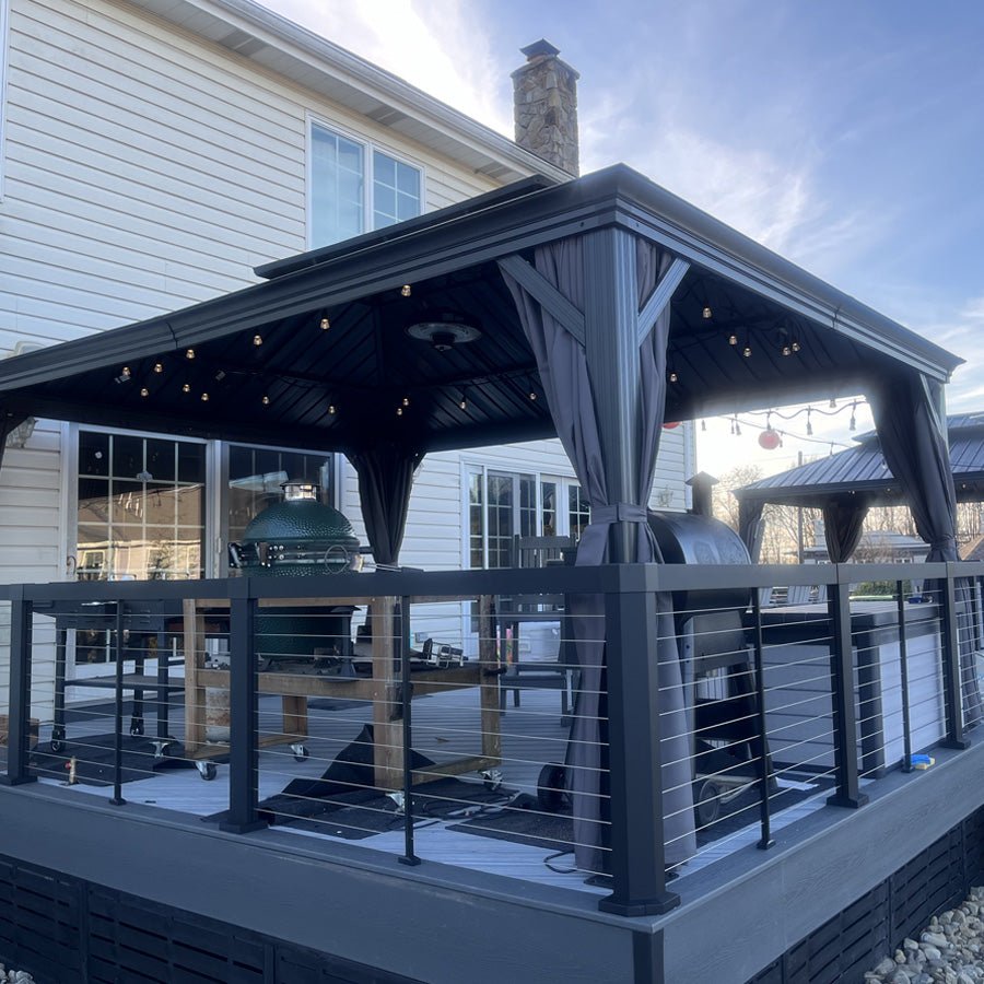 Gazebo for Backyard Grey Hardtop Galvanized Steel Roof Awning with String Lights-clear - Image 120
