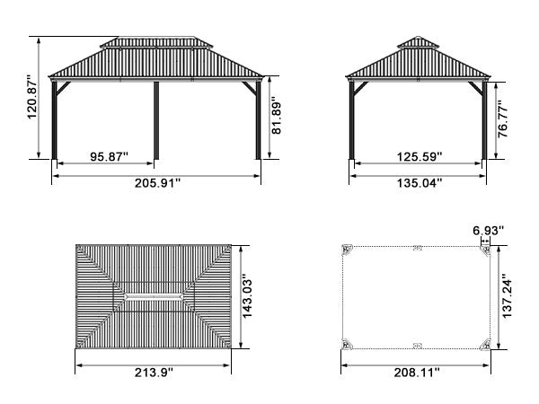 Gazebo for Backyard Grey Hardtop Galvanized Steel Roof Awning String Lights-milky - Image 118