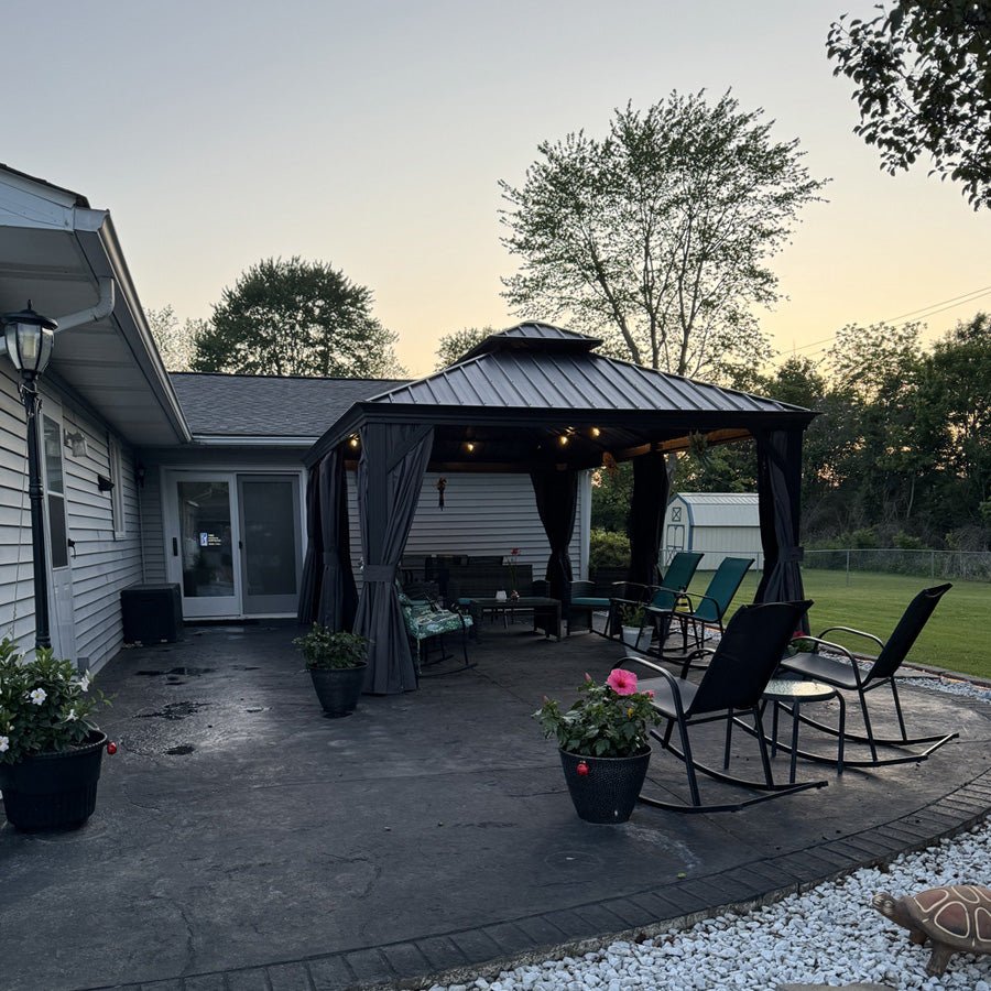 Gazebo for Backyard Grey Hardtop Galvanized Steel Roof Awning with String Lights-clear - Image 124
