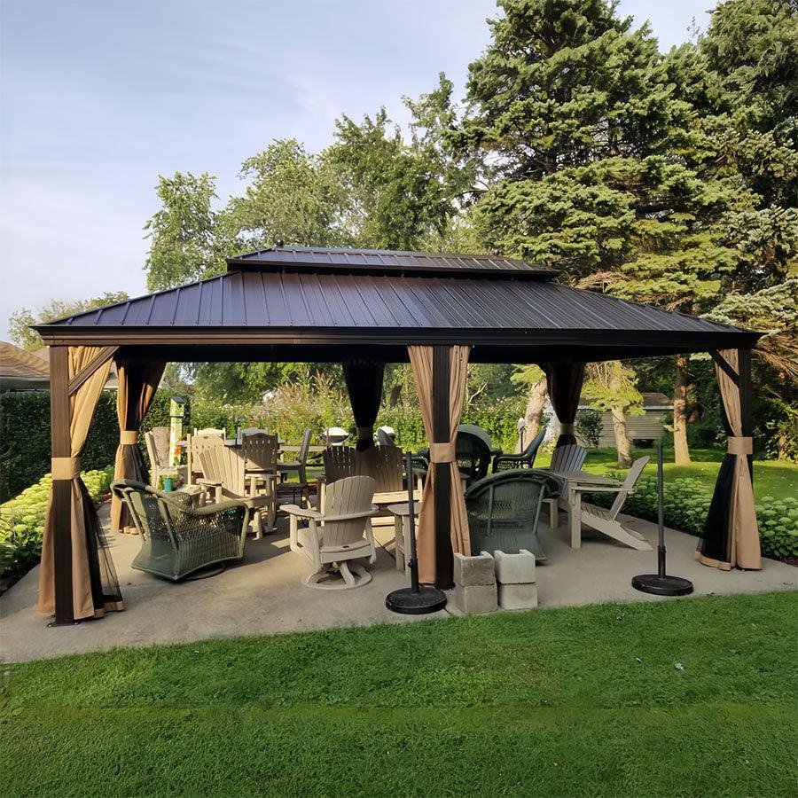 Outdoor Hardtop Gazebo for Garden Bronze Double Roof Aluminum Frame Pavilion - Image 46