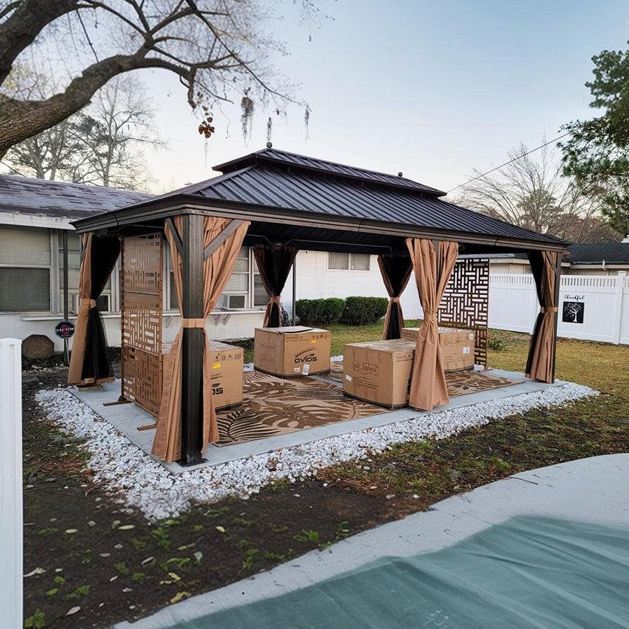 Outdoor Hardtop Gazebo for Garden Bronze Double Roof Aluminum Frame Pavilion - Image 72