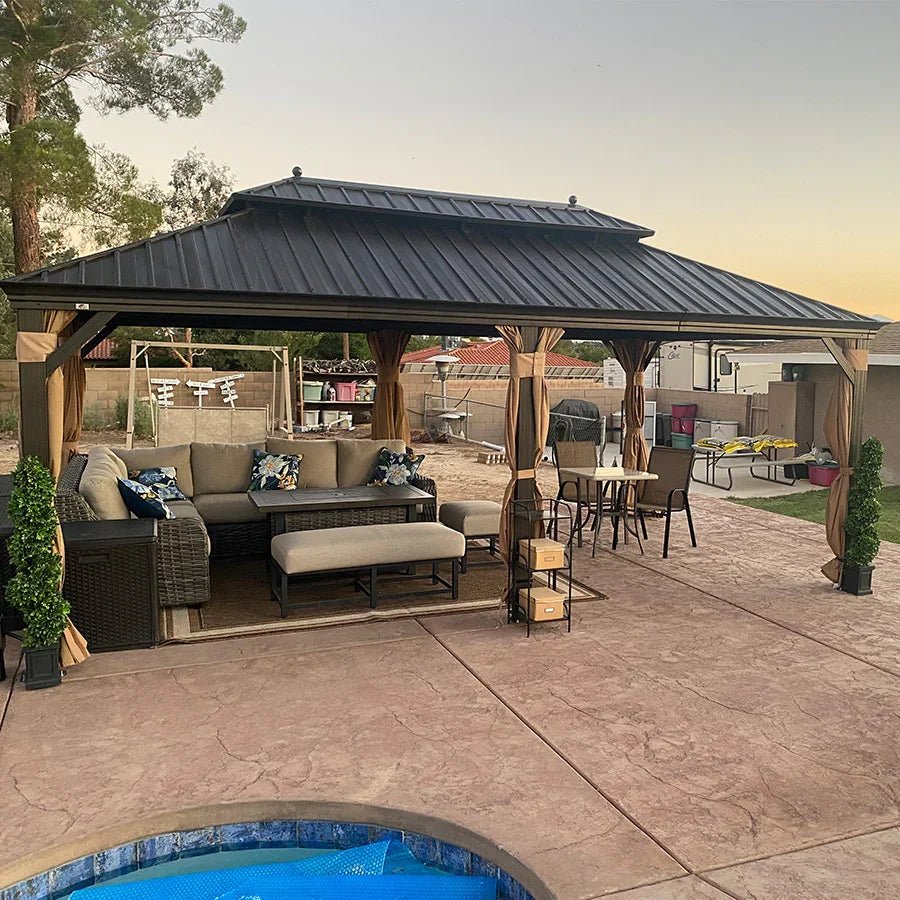 Outdoor Hardtop Gazebo for Garden Bronze Double Roof Aluminum Frame Pavilion - Image 94