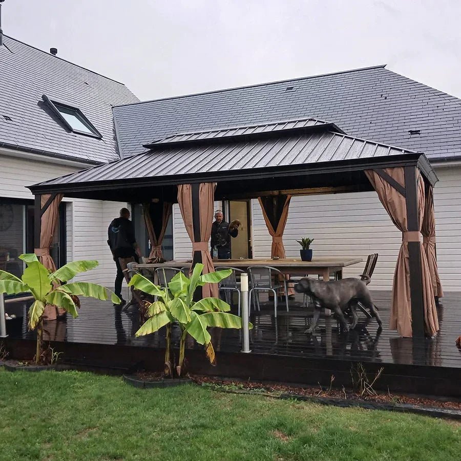 Outdoor Hardtop Gazebo for Garden Bronze Double Roof Aluminum Frame Pavilion - Image 114