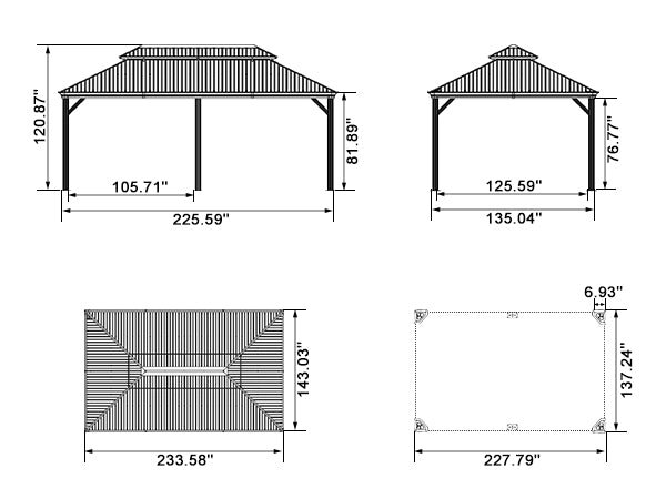Gazebo for Backyard Grey Hardtop Galvanized Steel Roof Awning with String Lights-clear - Image 144