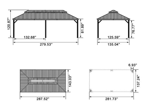 Gazebo for Backyard Grey Hardtop Galvanized Steel Roof Awning String Lights-milky - Image 120