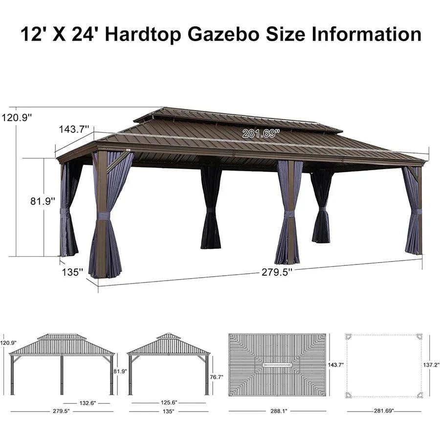Outdoor Hardtop Gazebo for Patio Bronze Aluminum Frame Pavilion with Navy-Blue Curtain - Image 122
