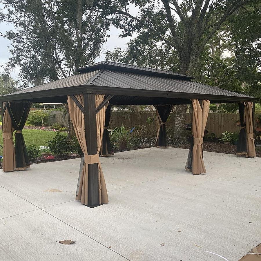 Outdoor Hardtop Gazebo for Garden Bronze Double Roof Aluminum Frame Pavilion with String Lights-clear - Image 111