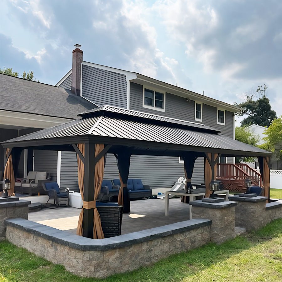 Outdoor Hardtop Gazebo for Garden Bronze Double Roof Aluminum Frame Pavilion with String Lights-clear - Image 134