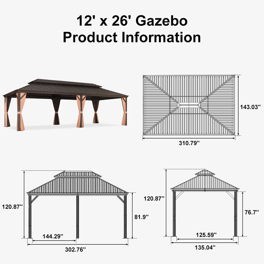 Outdoor Hardtop Gazebo for Garden Bronze Double Roof Aluminum Frame Pavilion with String Lights-clear - Image 151