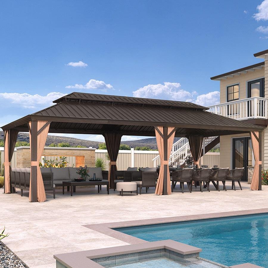 Outdoor Hardtop Gazebo for Garden Bronze Double Roof Aluminum Frame Pavilion - Image 80