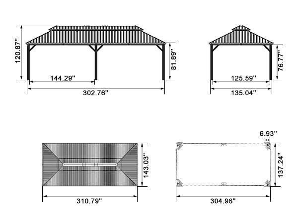 Gazebo for Backyard Grey Hardtop Galvanized Steel Roof Awning with String Lights-clear - Image 145