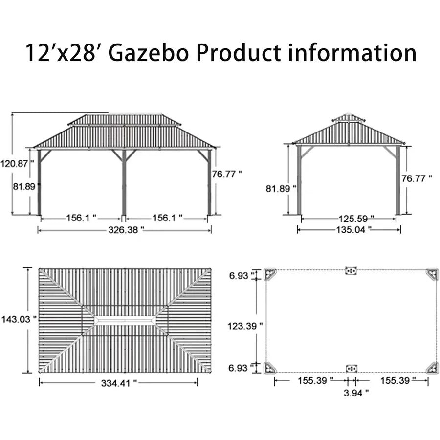 Gazebo for Backyard Grey Hardtop Galvanized Steel Roof Awning with String Lights-clear - Image 94