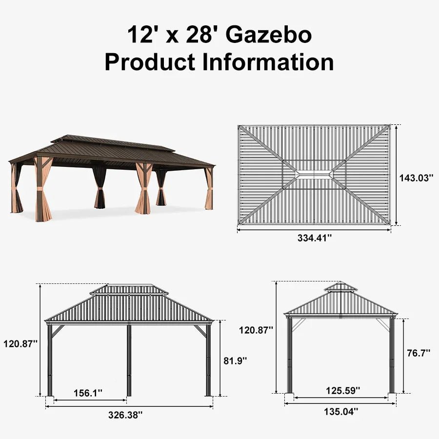 Outdoor Hardtop Gazebo for Garden Bronze Double Roof Aluminum Frame Pavilion with String Lights-milky - Image 131