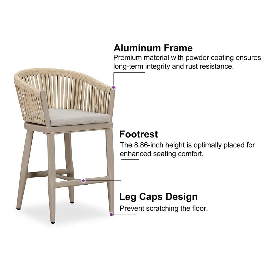 Counter Stools Bar Stools Rattan Bar Stools Wicker Bar Chairs Woven Aluminum Barstools with Back and Cushions - Image 56