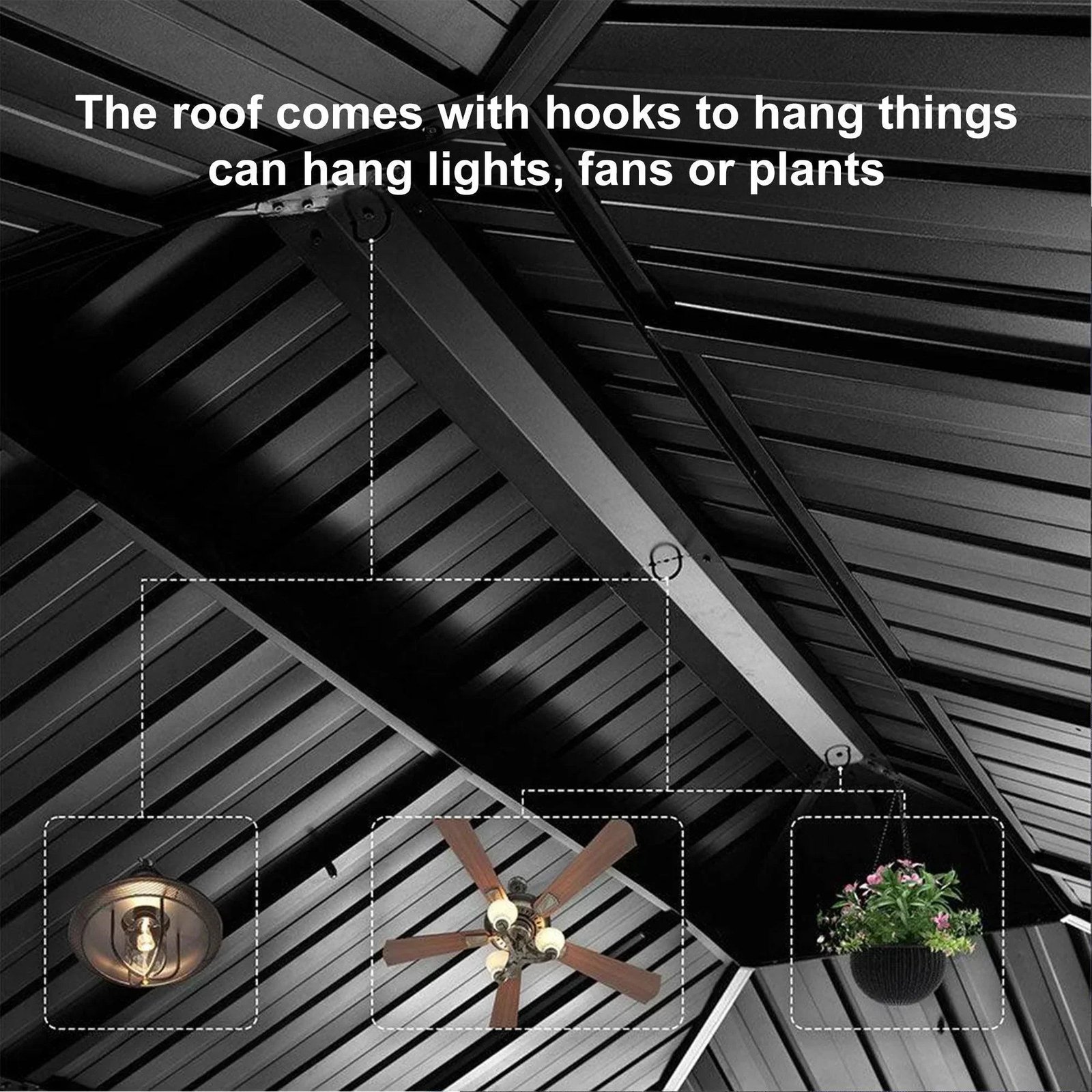 Gazebo for Backyard Grey Hardtop Galvanized Steel Roof Awning with String Lights-clear - Image 74