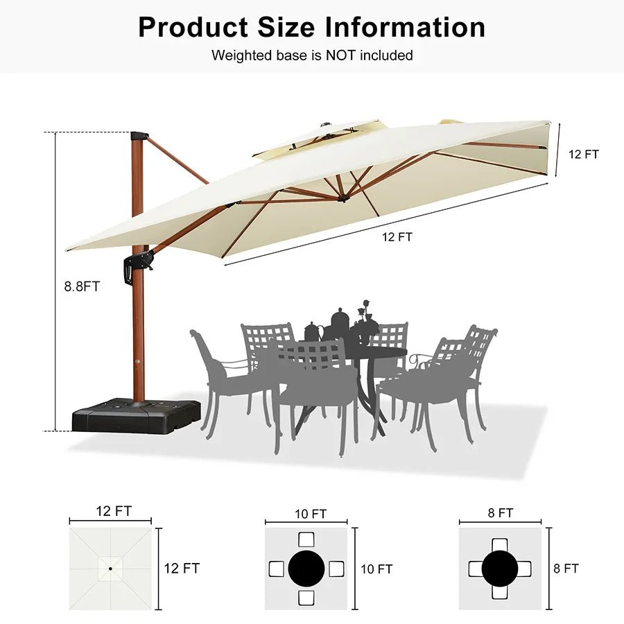 Double Top 9 / 10 / 11 / 12 ft Square Aluminum Sun Umbrellas in Wood Color - Image 182