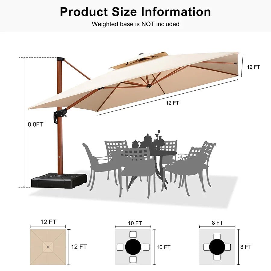 Double Top 9 / 10 / 11 / 12 ft Square Aluminum Sun Umbrellas in Wood Color - Image 181