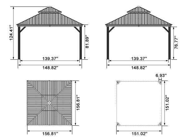 Patio Gazebo for Backyard Grey Hardtop Galvanized Steel Roof Awning with Upgrade Curtain - Image 188