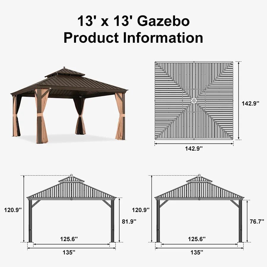 Outdoor Hardtop Gazebo for Garden Bronze Double Roof Aluminum Frame Pavilion with String Lights-milky - Image 132