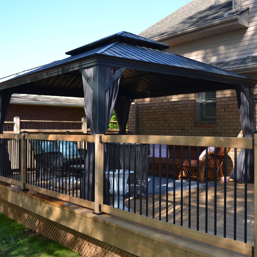 Gazebo for Backyard Grey Hardtop Galvanized Steel Roof Awning String Lights-milky - Image 101