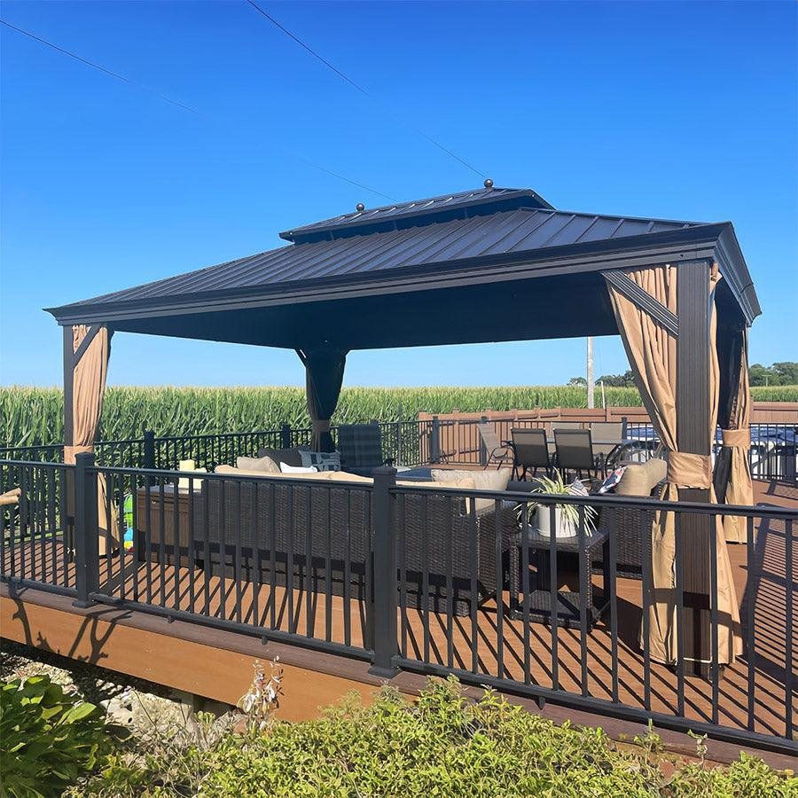 Outdoor Hardtop Gazebo for Garden Bronze Double Roof Aluminum Frame Pavilion - Image 48