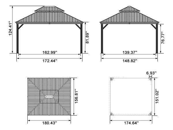 Patio Gazebo for Backyard Grey Hardtop Galvanized Steel Roof Awning with Upgrade Curtain - Image 189