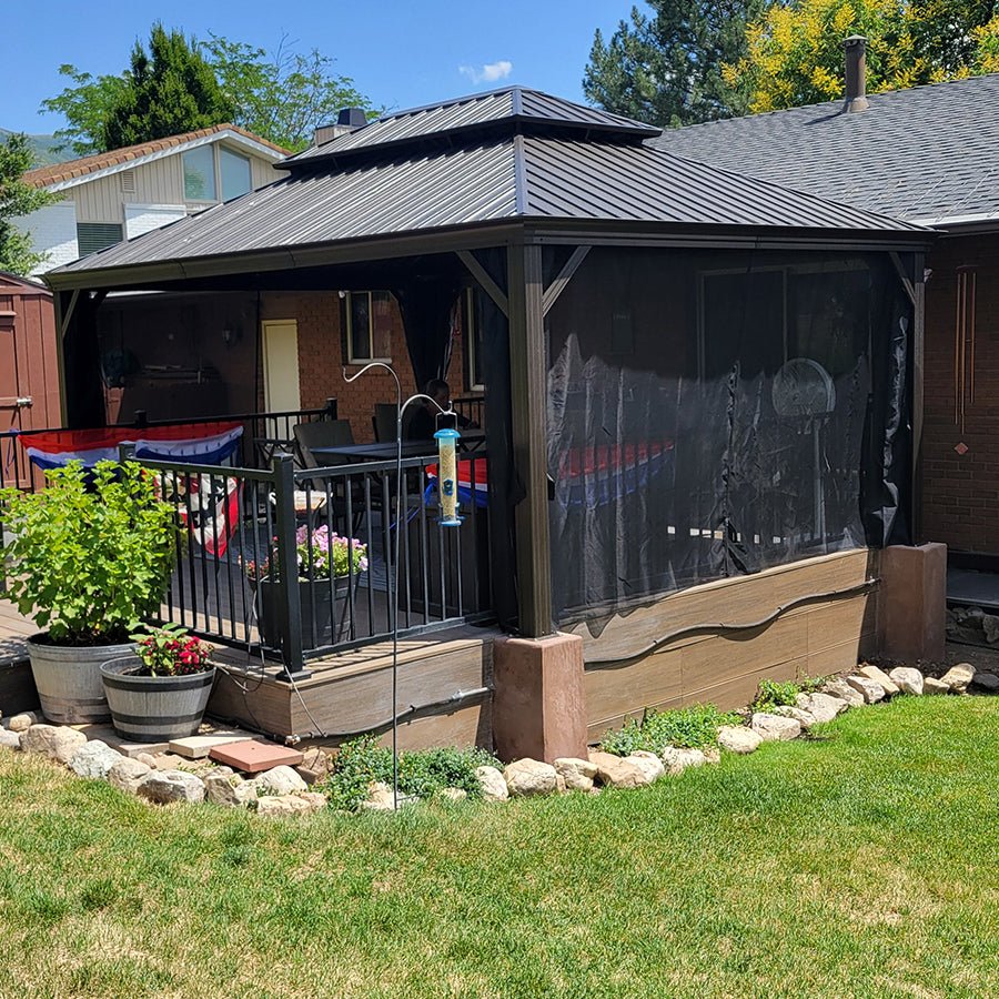 Outdoor Hardtop Gazebo for Garden Bronze Double Roof Aluminum Frame Pavilion with String Lights-clear - Image 135