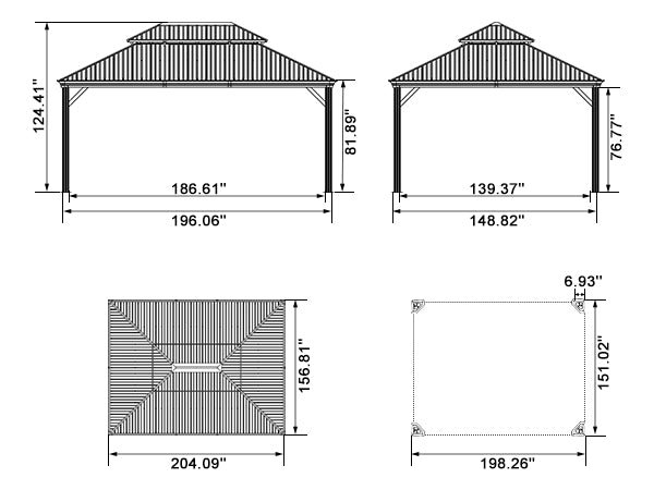 Gazebo for Backyard Grey Hardtop Galvanized Steel Roof Awning String Lights-milky - Image 125