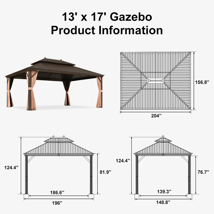 Outdoor Hardtop Gazebo for Garden Bronze Double Roof Aluminum Frame Pavilion with String Lights-clear - Image 157