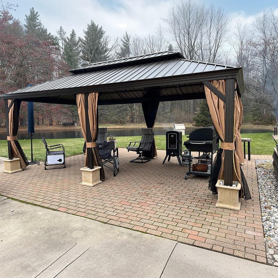 Outdoor Hardtop Gazebo for Garden Bronze Double Roof Aluminum Frame Pavilion with String Lights-clear - Image 109