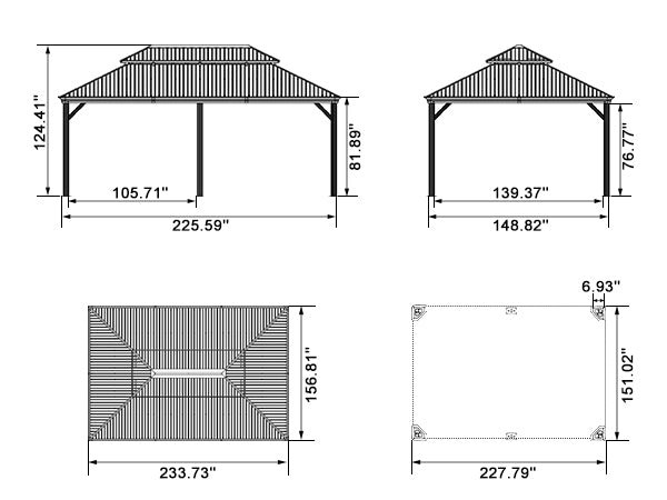 Patio Gazebo for Backyard Grey Hardtop Galvanized Steel Roof Awning with Upgrade Curtain - Image 191