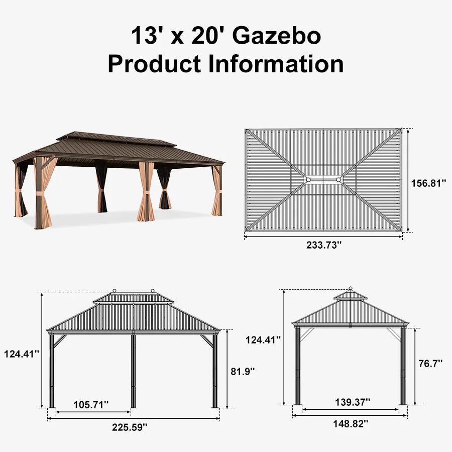 Outdoor Hardtop Gazebo for Garden Bronze Double Roof Aluminum Frame Pavilion with String Lights-clear - Image 154