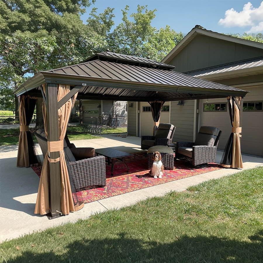 Outdoor Hardtop Gazebo for Garden Bronze Double Roof Aluminum Frame Pavilion with String Lights-clear - Image 94