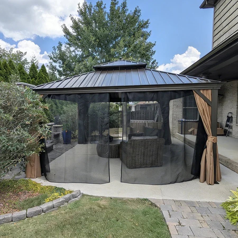 Outdoor Hardtop Gazebo for Garden Bronze Double Roof Aluminum Frame Pavilion - Image 117