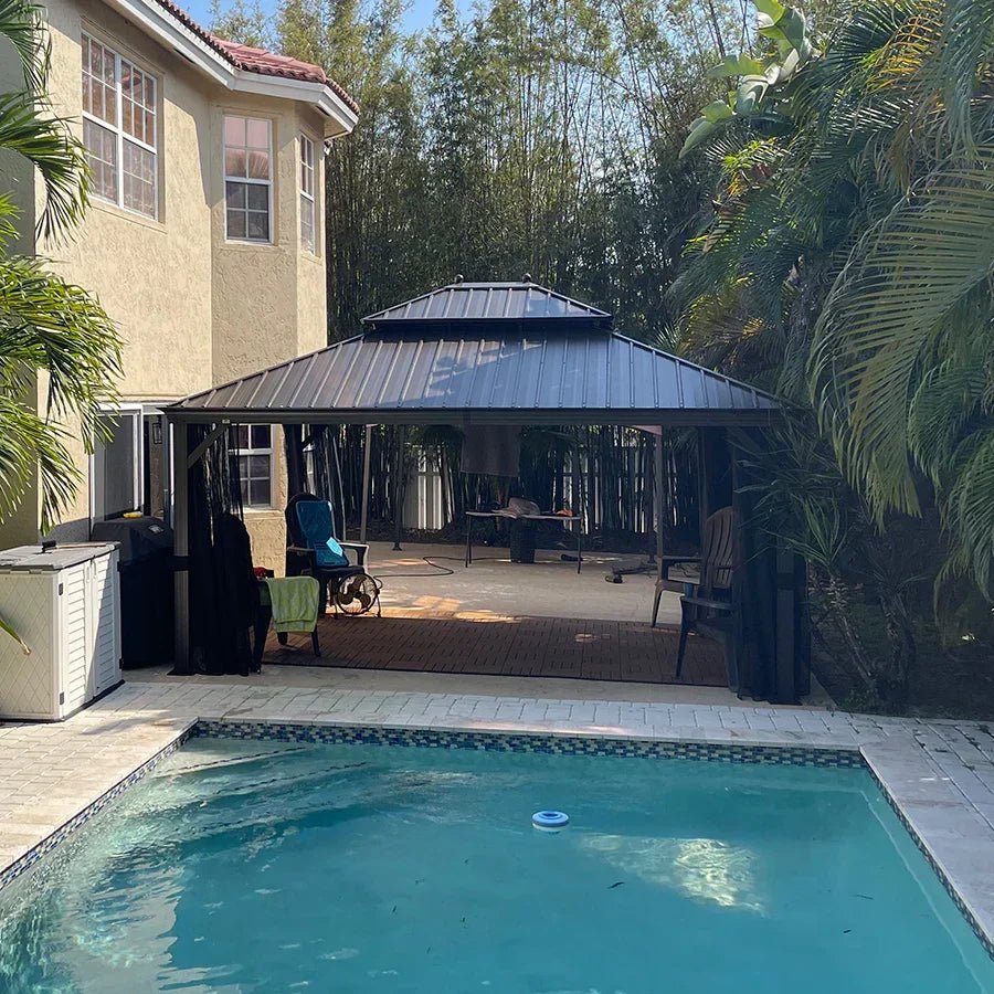 Outdoor Hardtop Gazebo for Garden Bronze Double Roof Aluminum Frame Pavilion - Image 116