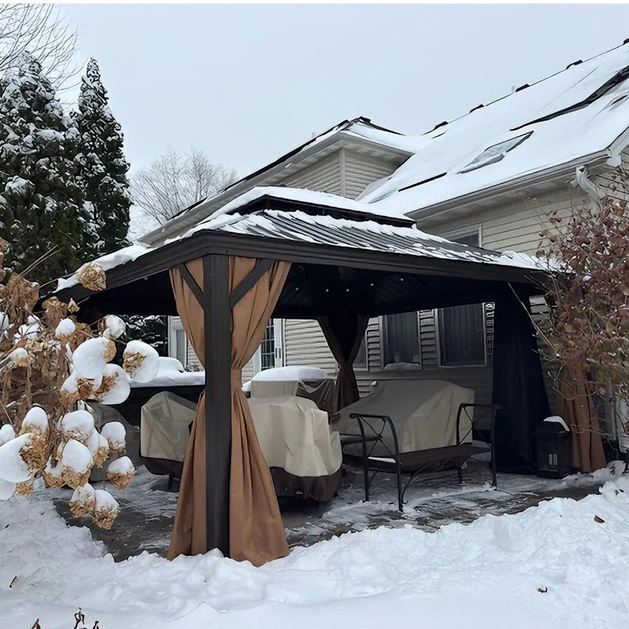 Outdoor Hardtop Gazebo for Garden Bronze Double Roof Aluminum Frame Pavilion - Image 102
