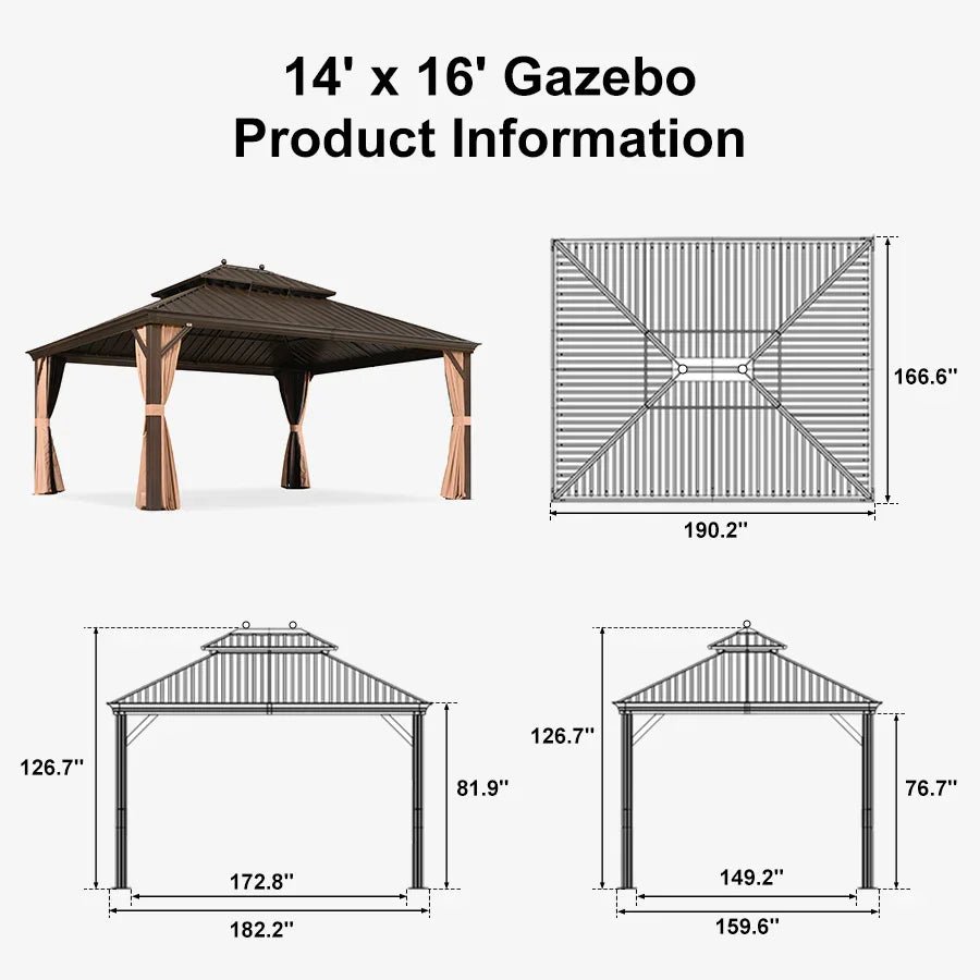 Outdoor Hardtop Gazebo for Garden Bronze Double Roof Aluminum Frame Pavilion - Image 134