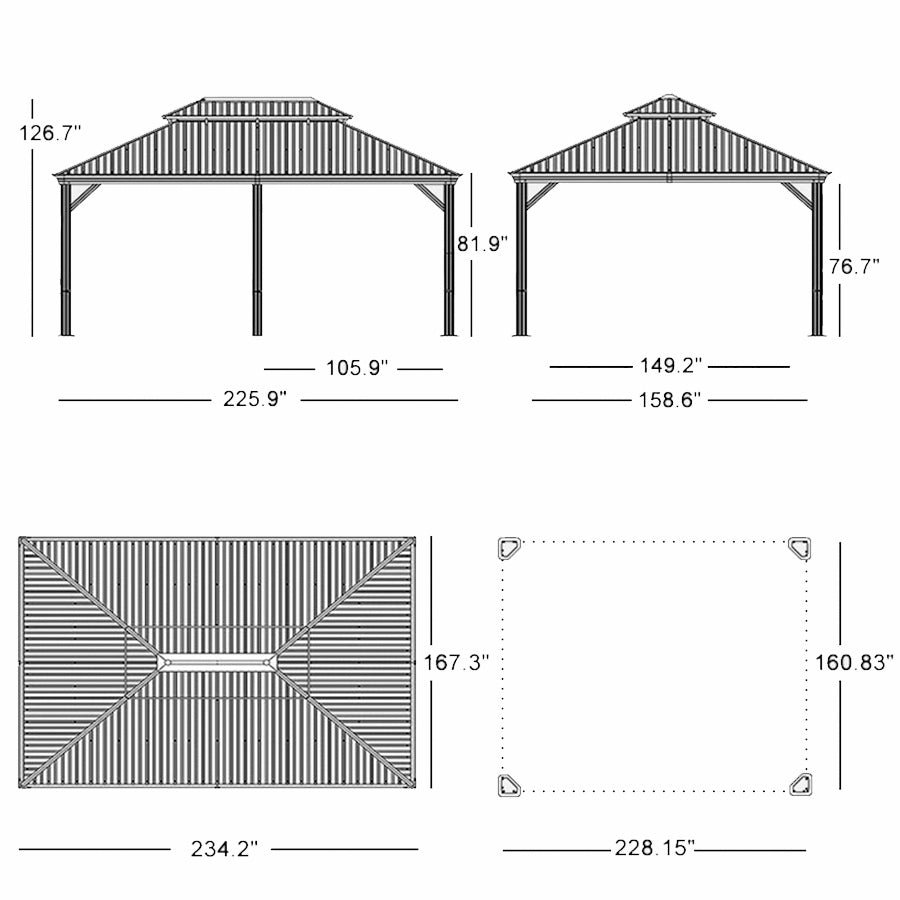 Gazebo for Backyard Grey Hardtop Galvanized Steel Roof Awning String Lights-milky - Image 46