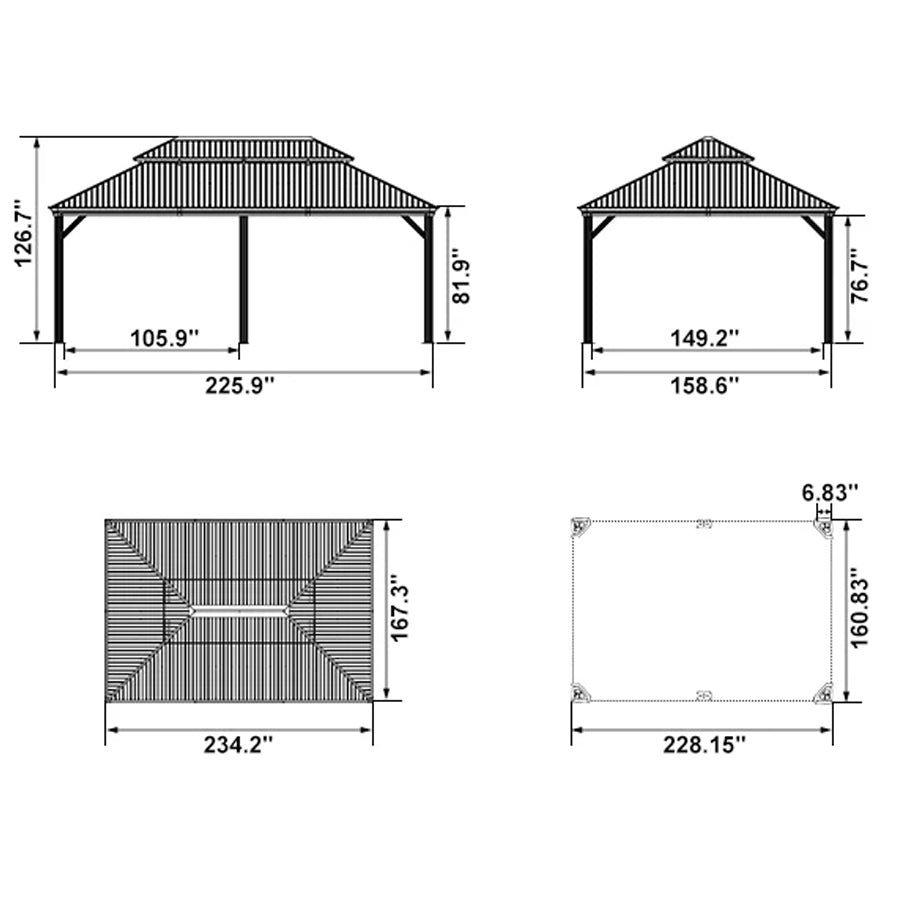 Gazebo for Backyard Grey Hardtop Galvanized Steel Roof Awning String Lights-milky - Image 134